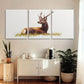 3pcs Elegant Brown Deer with Golden Antlers on Grass Metal Print Ready to Hang Art