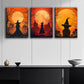 3pcs Witch at Sunset Metal Print Ready to Hang Art