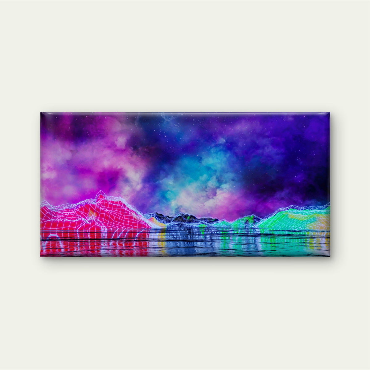 Landscape With Neon Mountains Wall Art Canvas Office Home Room Framed 120x60cm