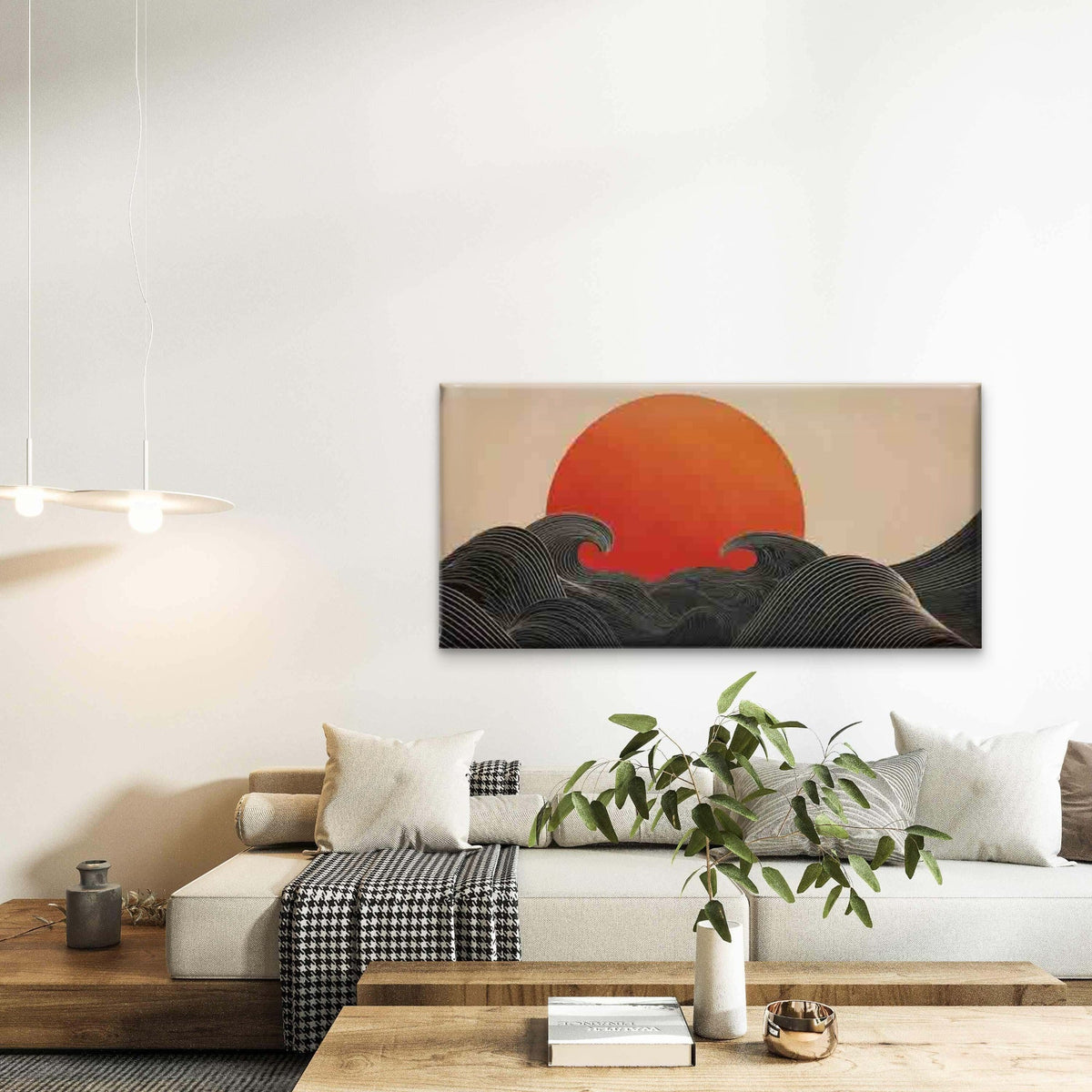 Abstract Waves And Sun Wall Art Canvas Office Home Room Framed 120x60cm