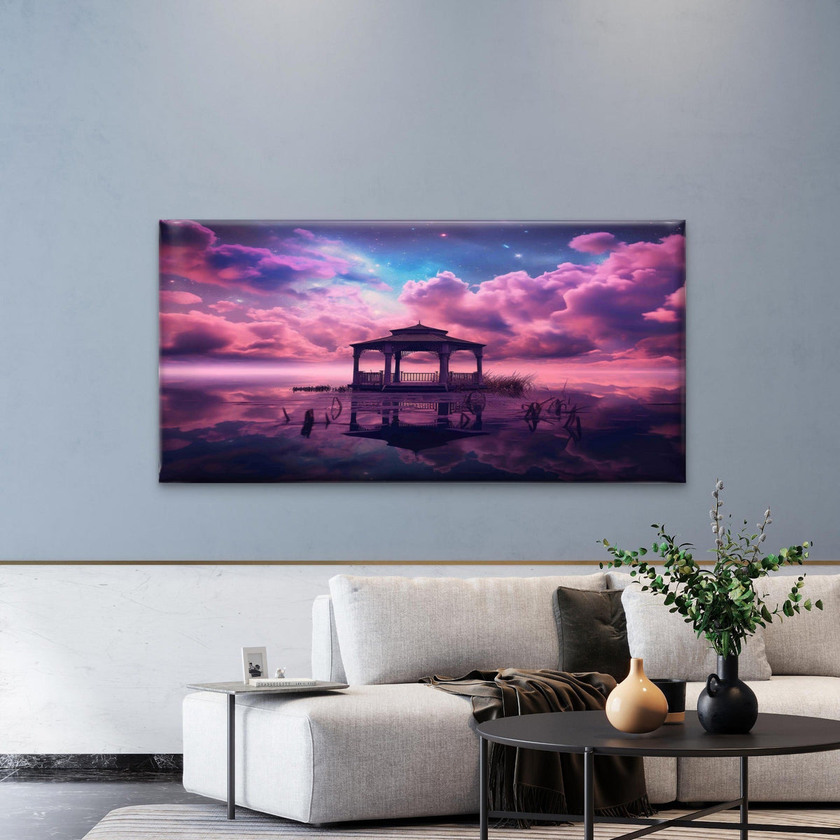 Fantasy Style Clouds Gazebo Wall Art Canvas Office Home Room Framed 120x60cm