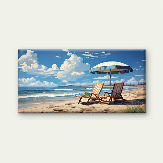 Coastal Beach Deck Chairs Wall Art Canvas Office Home Room Framed 80x45cm