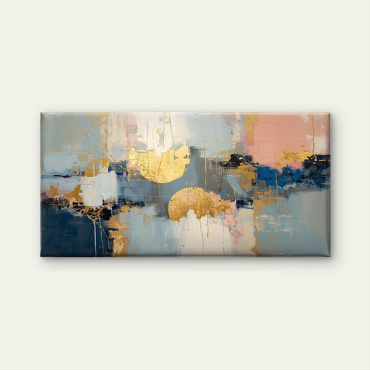 Navy Pink Gold Abstract MCM Wall Art Canvas Office Home Room Framed 80x45cm