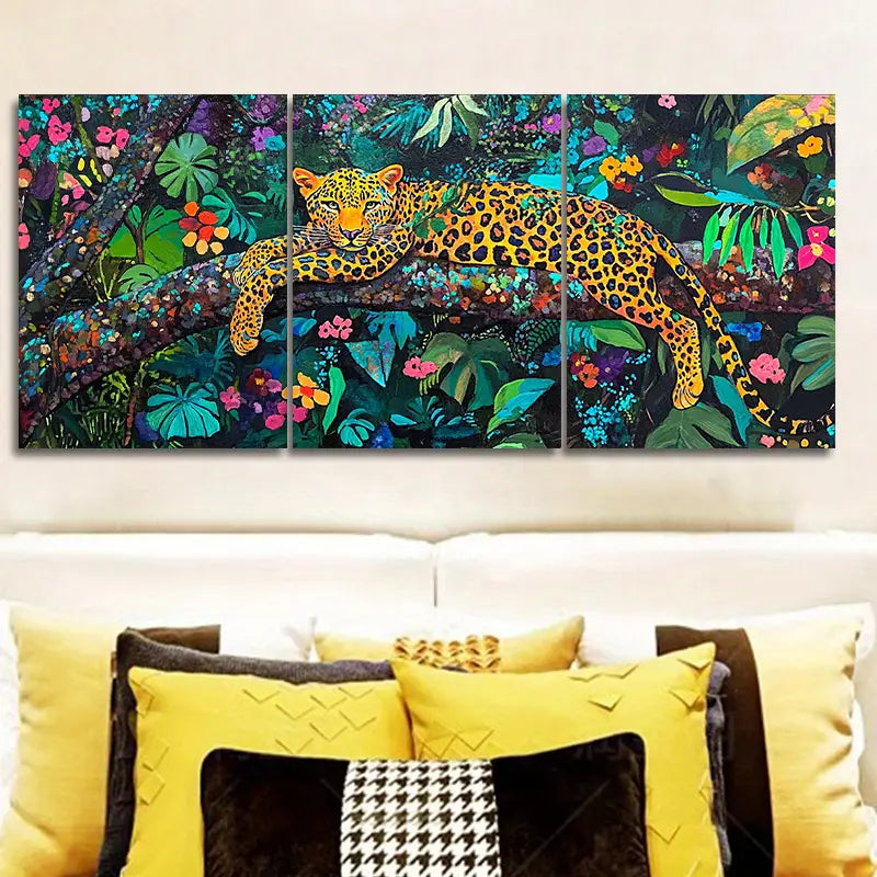 3pcs The Leopard on the Branch Metal Print Ready to Hang Art