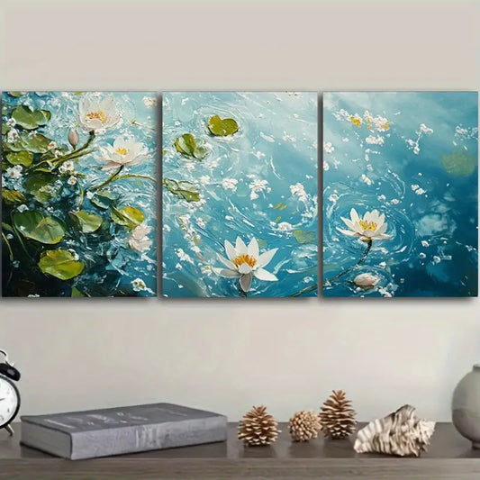 3pcs Water Lilies on Water Painting Metal Print Ready to Hang Art