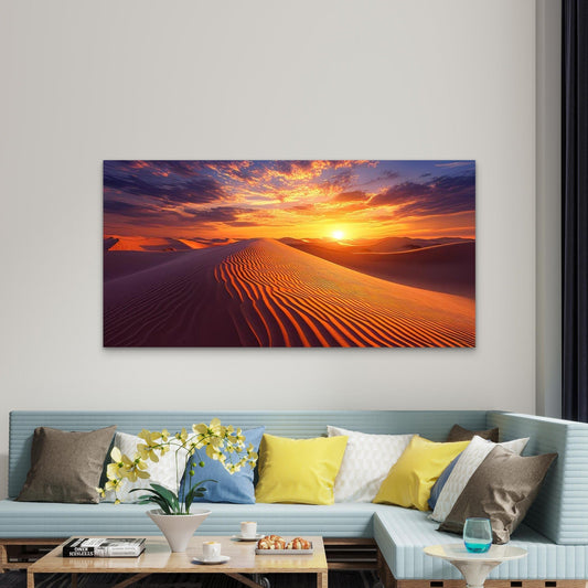 Desert Sunset Landscape Wall Art Canvas Office Home Room Framed 80x45cm