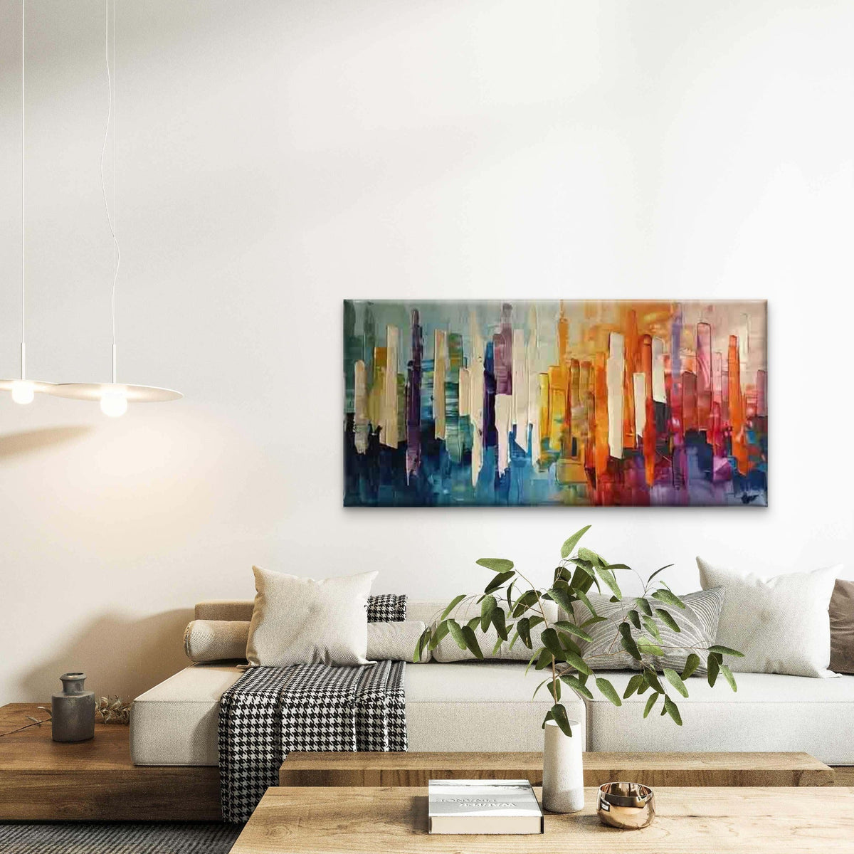 Abstract City Skyline Painting Wall Art Canvas Office Home Room Framed 120x60cm
