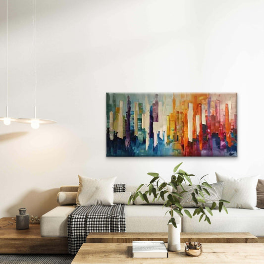 Abstract City Skyline Painting Wall Art Canvas Office Home Room Framed 120x60cm