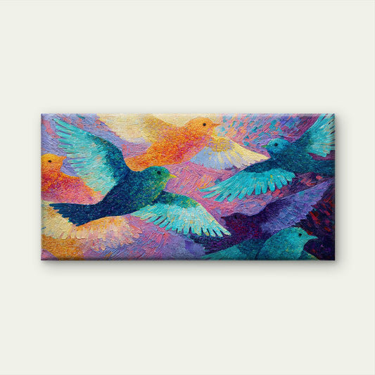 Abstract Colorful Flying Birds Wall Art Canvas Office Home Room Framed 80x45cm