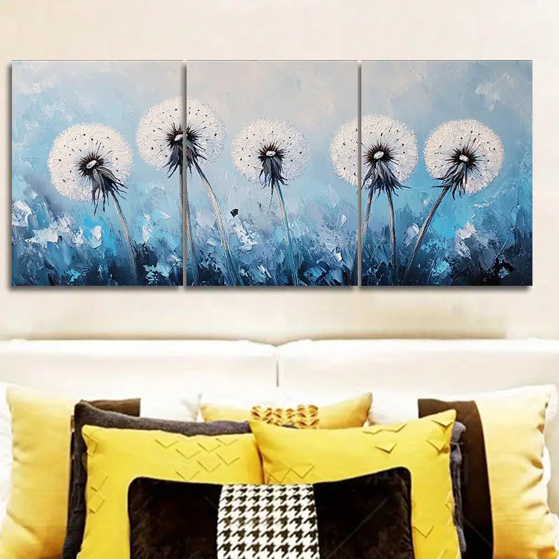 3pcs White Dandelions Metal Print Ready to Hang Art