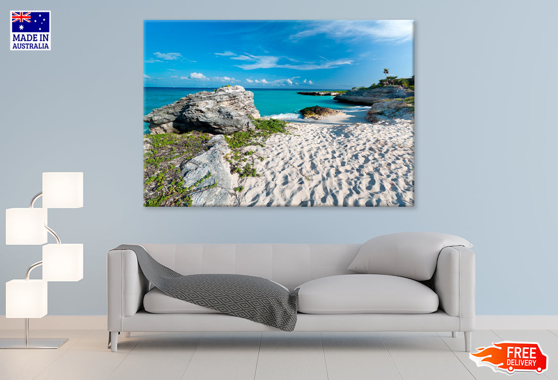 Idyllic Caribbean Beach With White Sand Print 100% Australian Made Stretched Canvas Ready to Hang - BC-130