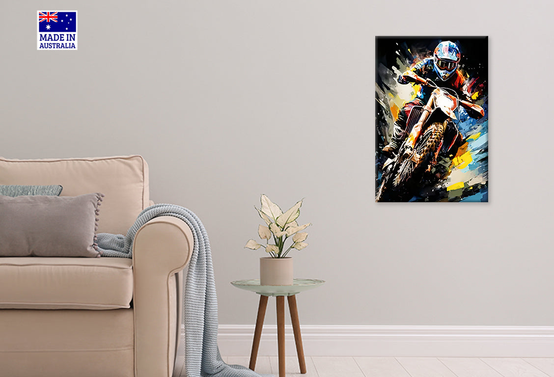 Vibrant Action of Motocross Rider Print 100% Australian Made 40x60cm Stretched Canvas Ready to Hang