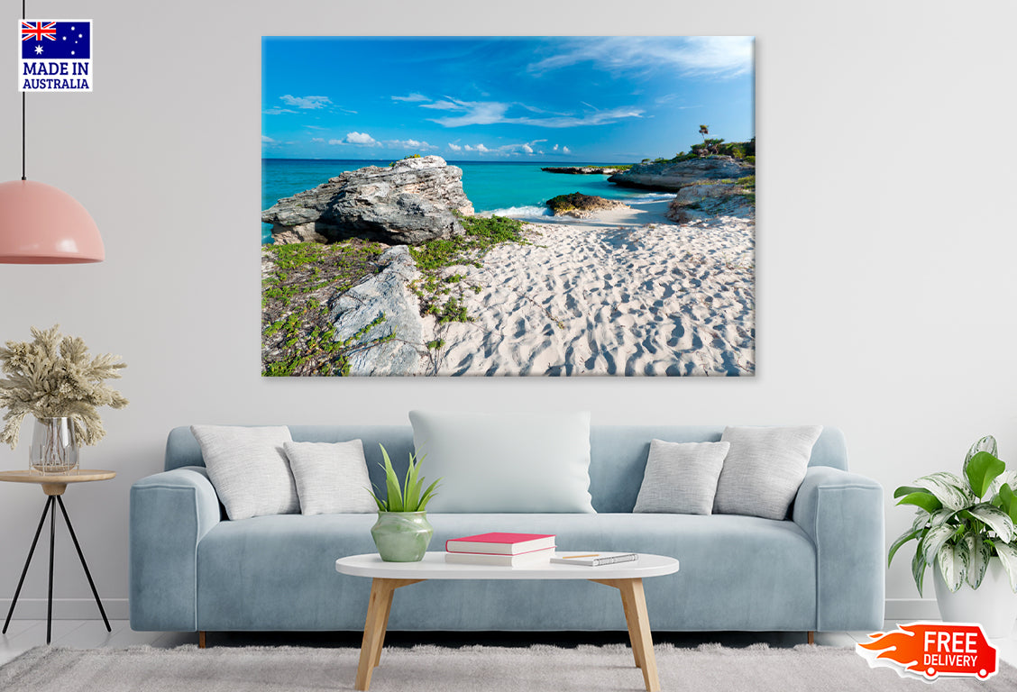 Idyllic Caribbean Beach With White Sand Print 100% Australian Made Stretched Canvas Ready to Hang - BC-130