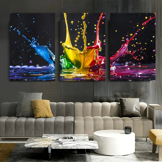 3pcs Colorful Paint Splash Abstract Metal Print Ready to Hang Art