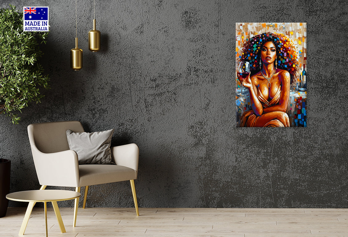 Classy Woman with a Glass of Wine Print 100% Australian Made 40x60cm Stretched Canvas Ready to Hang