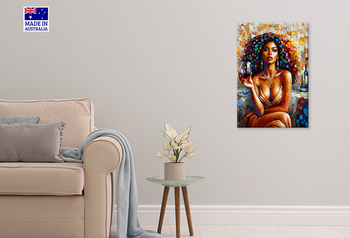 Classy Woman with a Glass of Wine Print 100% Australian Made 40x60cm Stretched Canvas Ready to Hang