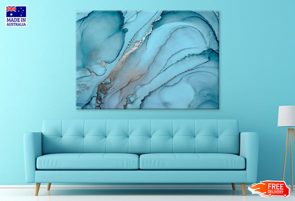 Grey & Blue Fluid Abstract Print 100% Australian Made Stretched Canvas Ready to Hang  - AB-130