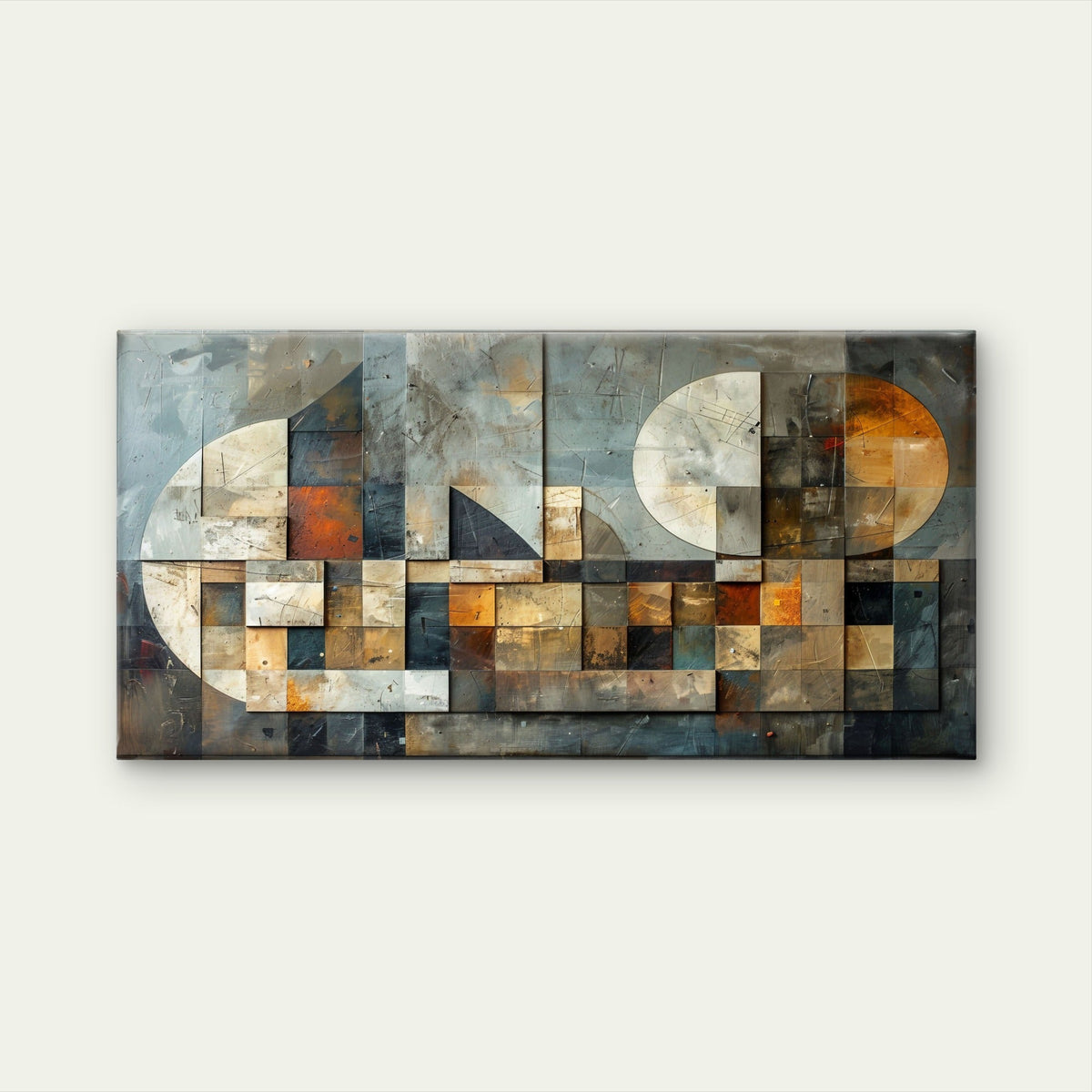 Geometric Bronze Silver Abstract Wall Art Canvas Office Home Framed 80x45cm