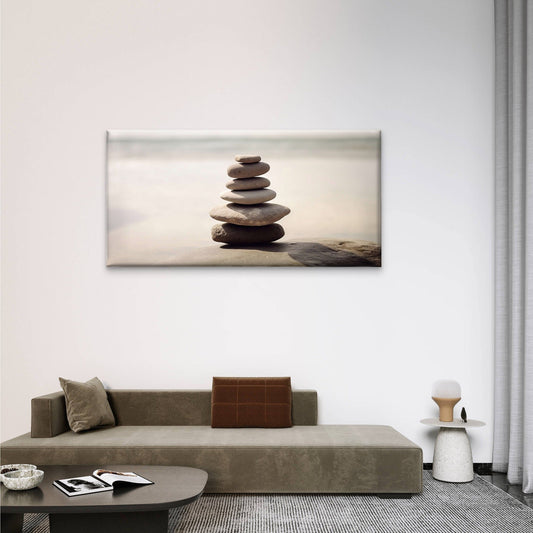 Zen Stacked Stones Beach Pebbles Wall Art Canvas Office Home Framed 80x45cm