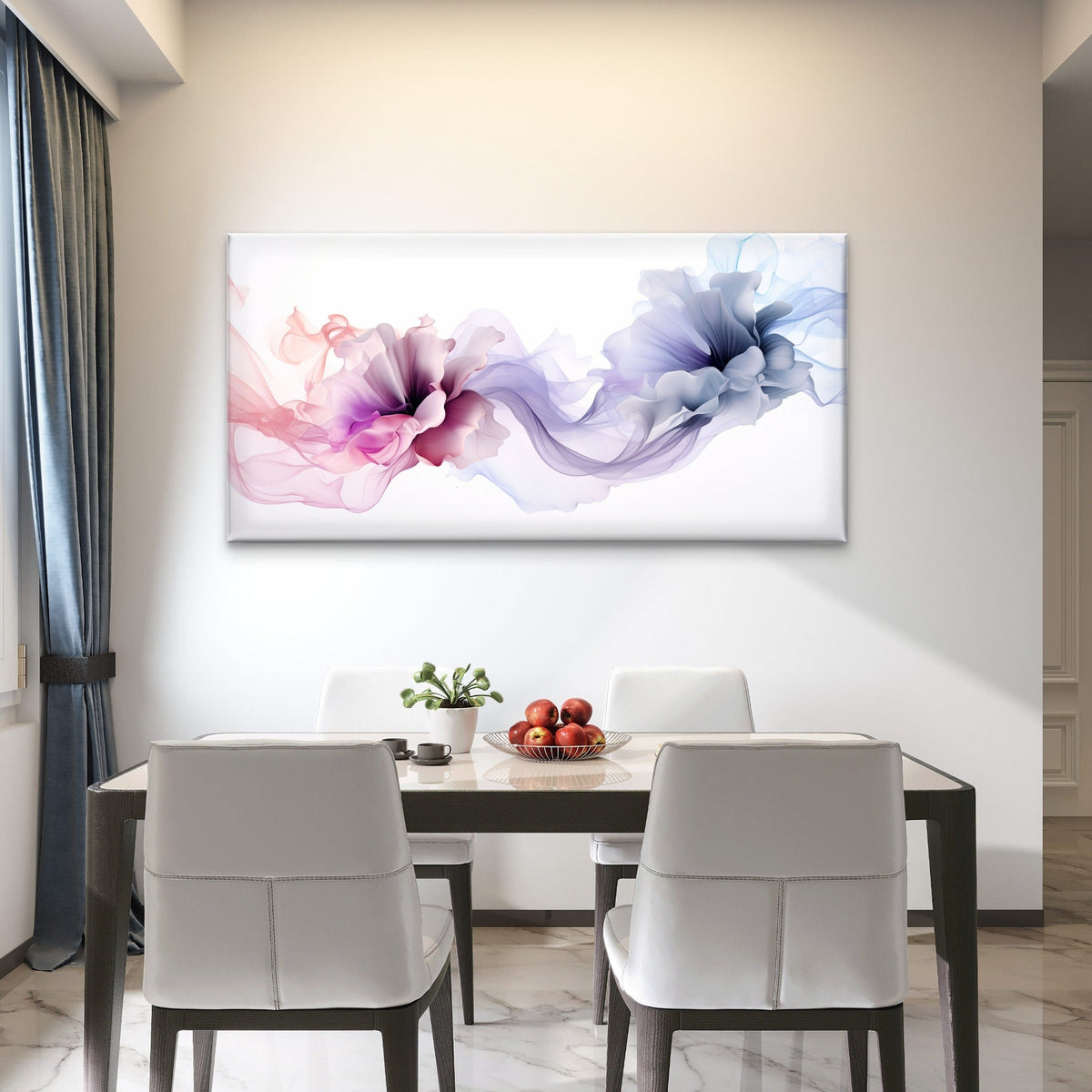Purple Smoke Silk Flower Wall Art Canvas Office Home Room Framed 120x60cm