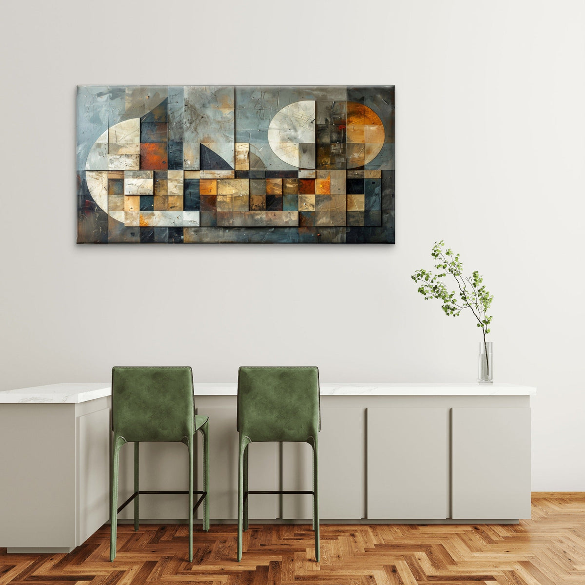 Geometric Bronze Silver Abstract Wall Art Canvas Office Home Framed 80x45cm