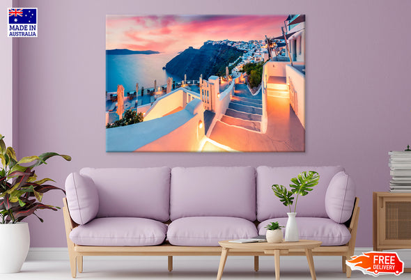 Sunset On Famous Greek Resort Print 100% Australian Made Stretched Canvas Ready to Hang - CT-131