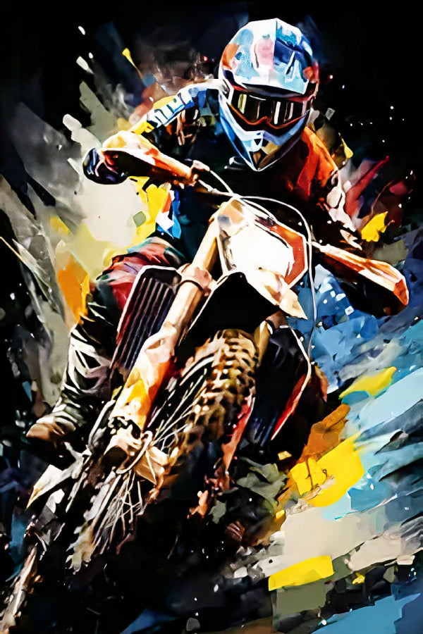 Vibrant Action of Motocross Rider Print 100% Australian Made 40x60cm Stretched Canvas Ready to Hang