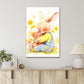 Little Bunny Hugging a Teddy Bear in A Field of Flowers Print 100% Australian Made 40x60cm Stretched Canvas Ready to Hang