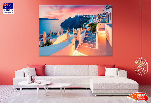 Sunset On Famous Greek Resort Print 100% Australian Made Stretched Canvas Ready to Hang - CT-131