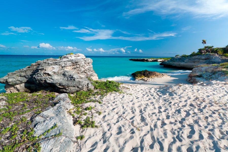 Idyllic Caribbean Beach With White Sand Print 100% Australian Made Stretched Canvas Ready to Hang - BC-130