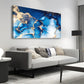 Modern Abstract Blue White Golden Ocean Wall Art canvas office home room framed 120x60cm