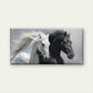 White And Black Horse Galloping Wall Art Canvas Office Home Room Framed 120x60cm