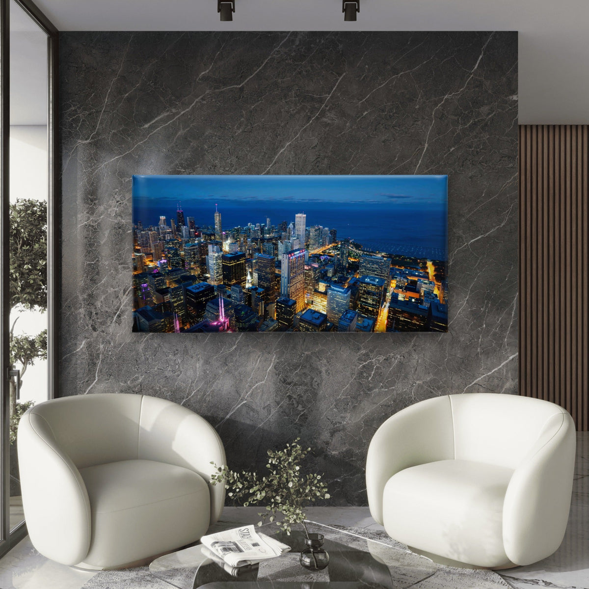 Chicago Skyline Lake By Night Wall Art Canvas Office Home Room Framed 120x60cm