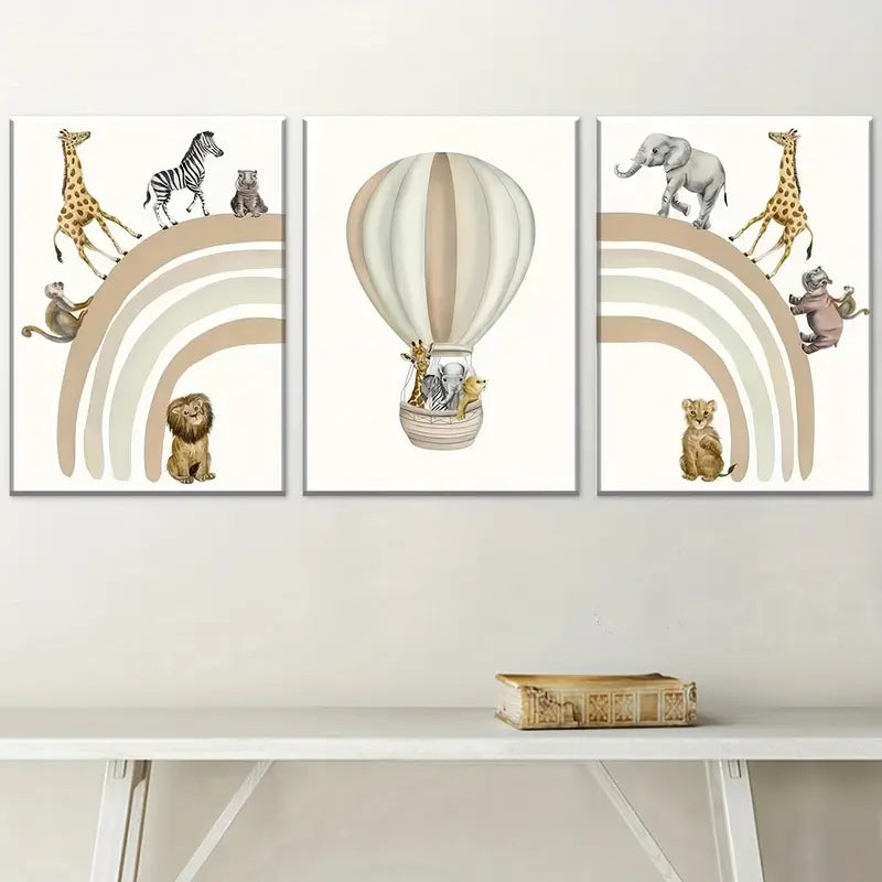3pcs Modern Fashion Hot Air Balloon Animal Abstract Art Wall Art Set Canvas Framed 40x60cm - High Quality Print 100% Australian Made Wall Canvas Ready to Hang