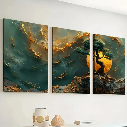 3pcs Abstract Art Style Trees And Mountains Art Smooth Wall Art Set Canvas Framed 40x60cm - High Quality Print 100% Australian Made Wall Canvas Ready to Hang