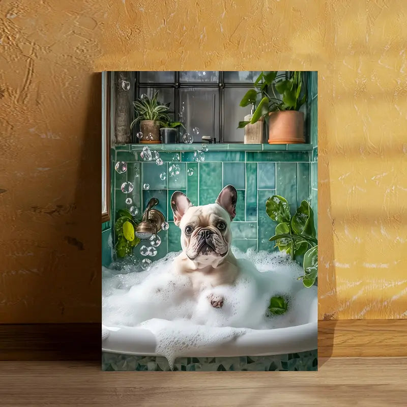 French Bulldog Bathtub Canvas Wall Art Print 100% Australian Made 40x60cm Stretched Canvas Ready to Hang