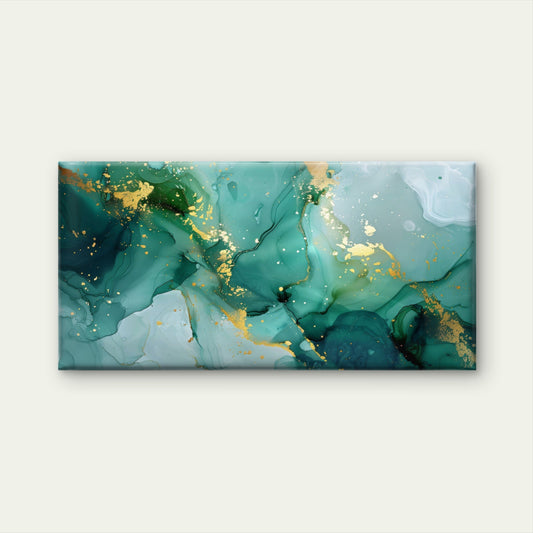 Green Gold Fluid Abstract Wall Art Canvas Office Home Room Framed 80x45cm