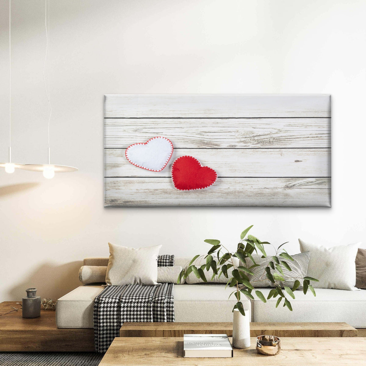 Hearts On Weathered Wood Wall Art Canvas Office Home Room Framed 80x45cm