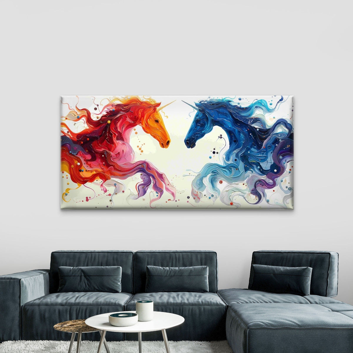 Painting of colorful unicorn Wall Art Canvas Office Home Room Framed 120x60cm