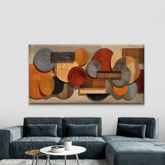 Wooden Geometric Design Wall Art Canvas Office Home Room Framed 120x60cm
