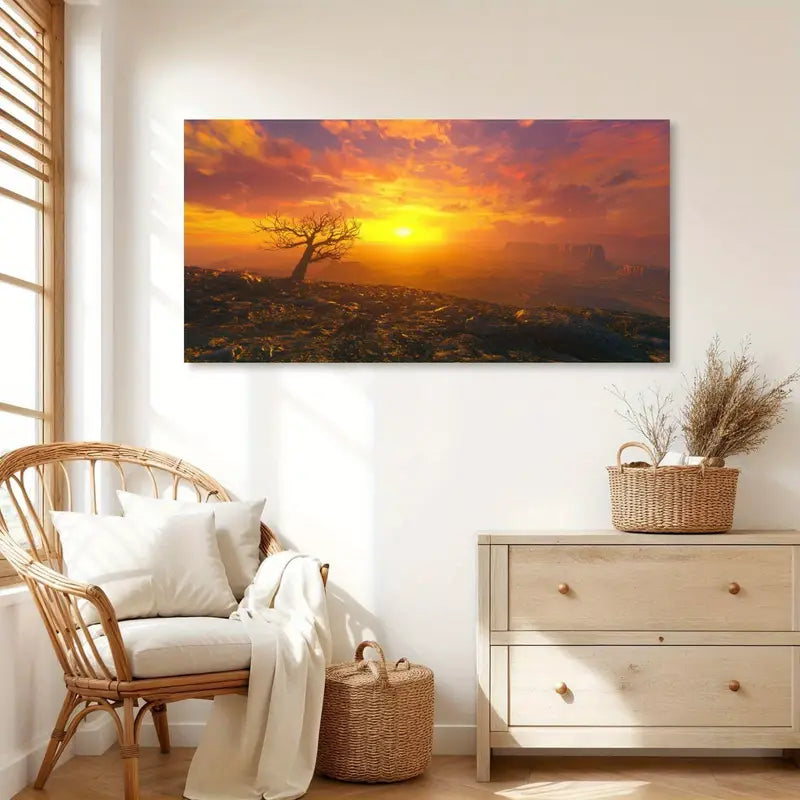 Scenic Dawn Scenery Sunset Lone Tree Desert Wall Art canvas office home room framed 120x60cm