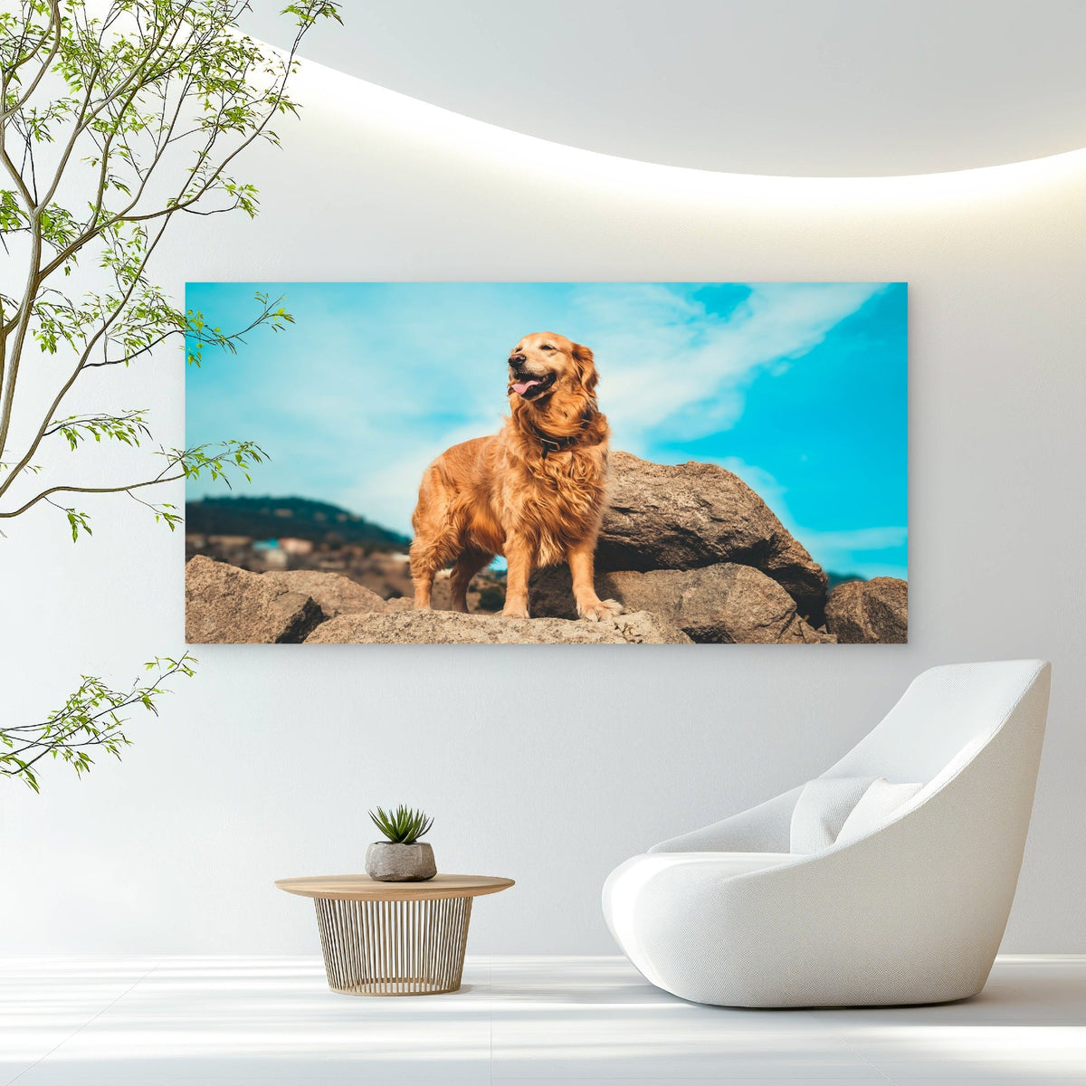 Golden Retriever On Rocks Wall Art Canvas Office Home Room Framed 80x45cm