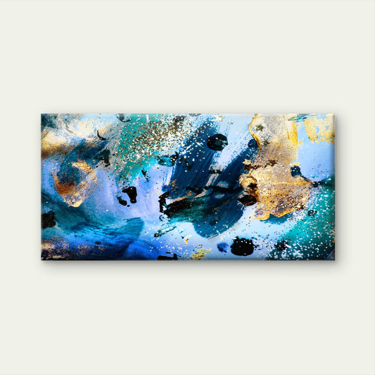 Blue Teal Abstract Gold Galaxy Wall Art Canvas Office Home Room Framed 80x45cm