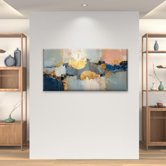 Navy Pink Gold Abstract MCM Wall Art Canvas Office Home Room Framed 80x45cm