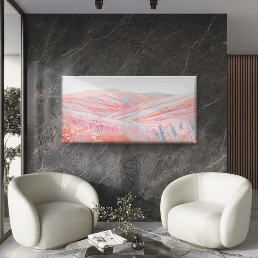 Pastel Peak Meadows Wall Art Canvas Office Home Room Framed 80x45cm
