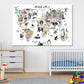 Kids Animal's World Map Print 100% Australian Made Stretched Canvas Ready to Hang - NK-131