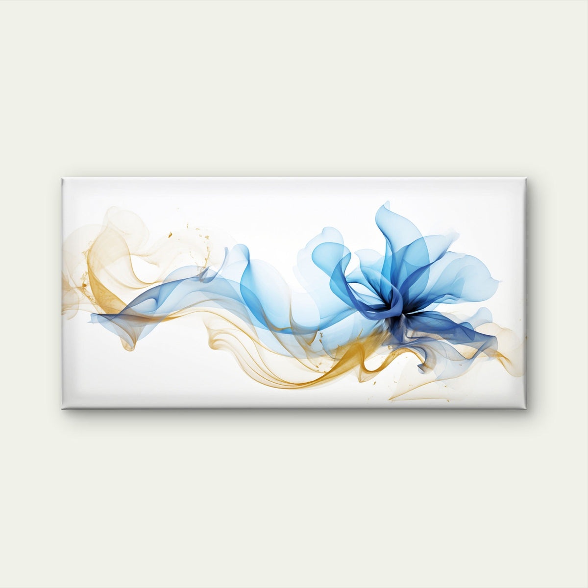 Blue Gold Fluid Silk Wave Wall Art Canvas Office Home Room Framed 120x60cm