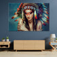 Headdress Native Warrior Girl Closeup Print 100% Australian Made Stretched Canvas Ready to Hang - BO-131