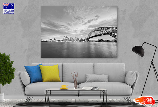 Panorama of Sydney Harbour B&W Print 100% Australian Made Stretched Canvas Ready to Hang - AU-131