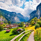 Waterfall In Lauterbrunnen Village Print 100% Australian Made Stretched Canvas Ready to Hang - CT-132